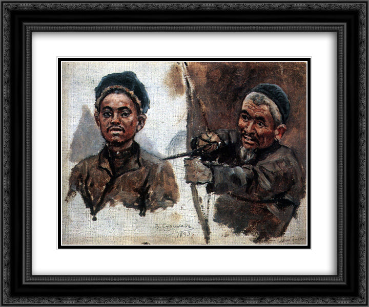 Tatar's heads (old and young) 24x20 Black Ornate Wood Framed Art Print Poster with Double Matting by Surikov, Vasily