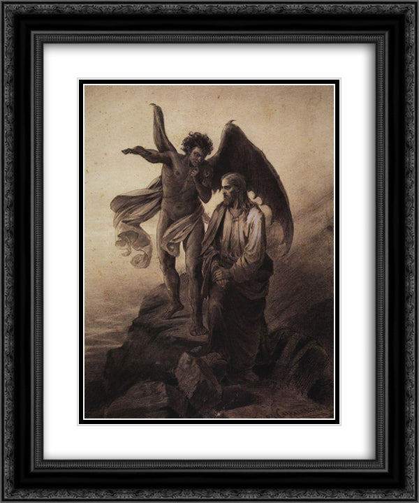 Temptation of Christ 20x24 Black Ornate Wood Framed Art Print Poster with Double Matting by Surikov, Vasily