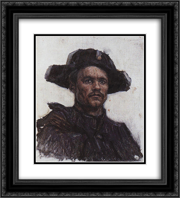 The head of soldier-drummer 20x22 Black Ornate Wood Framed Art Print Poster with Double Matting by Surikov, Vasily