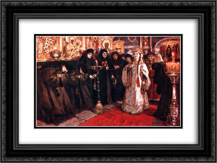 Tsarevna's visit of nunnery 24x18 Black Ornate Wood Framed Art Print Poster with Double Matting by Surikov, Vasily