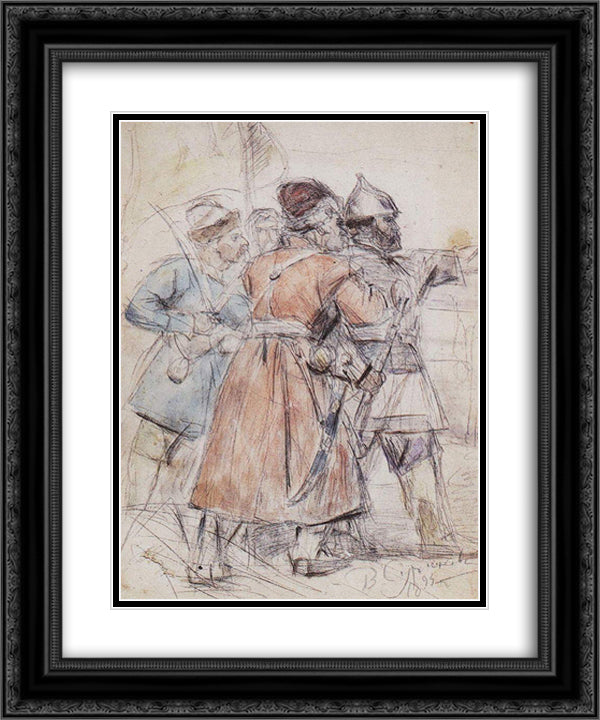 Yermak with cossacks (Study to The Conquest of Siberia by Yermak) 20x24 Black Ornate Wood Framed Art Print Poster with Double Matting by Surikov, Vasily