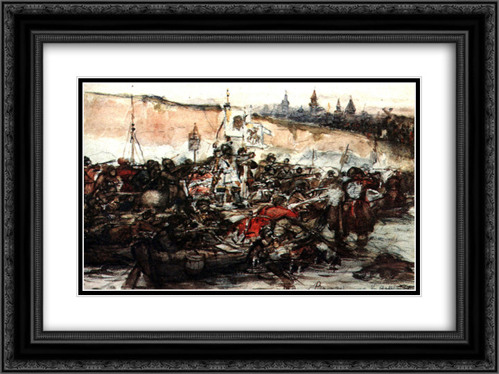 Yermak's conquest of Siberia (study) 24x18 Black Ornate Wood Framed Art Print Poster with Double Matting by Surikov, Vasily