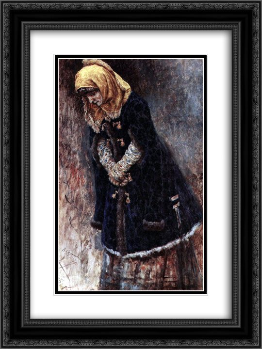 Young lady with blue fur coat 18x24 Black Ornate Wood Framed Art Print Poster with Double Matting by Surikov, Vasily