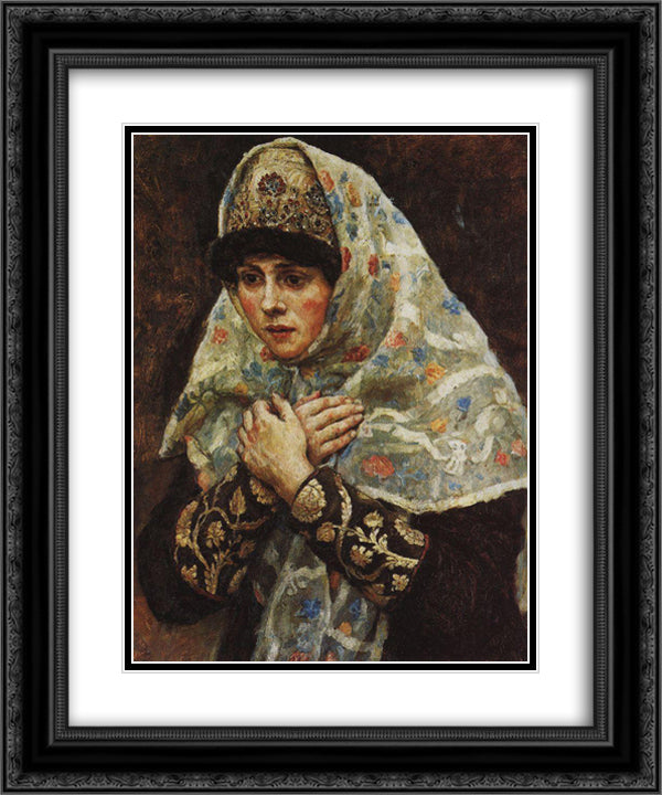 Young lady with his arms folded (Study to Boyarynya Morozova) 20x24 Black Ornate Wood Framed Art Print Poster with Double Matting by Surikov, Vasily