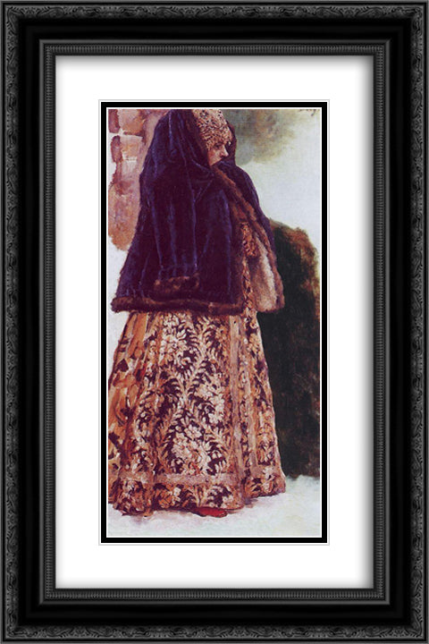 Young lady with violet overcoat 16x24 Black Ornate Wood Framed Art Print Poster with Double Matting by Surikov, Vasily