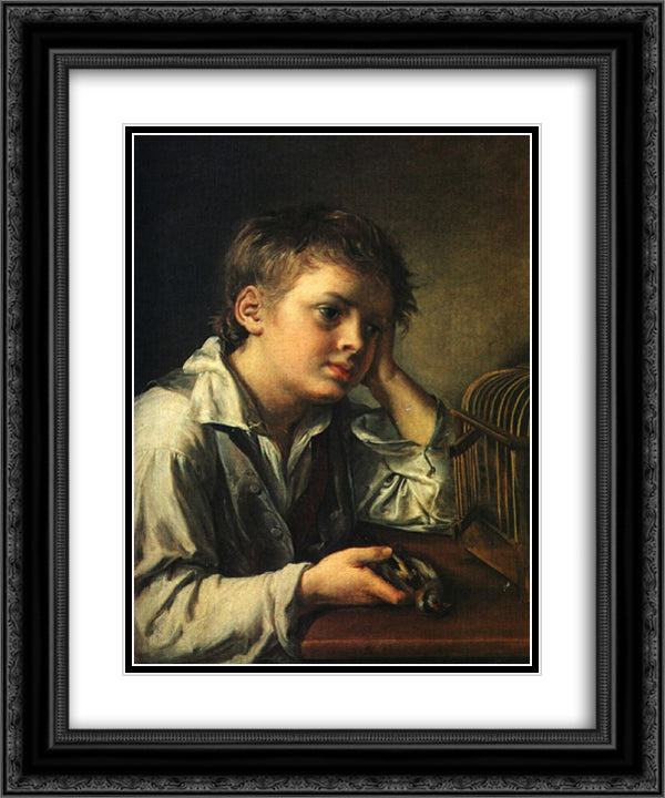 Boy with a Dead Goldfinch 20x24 Black Ornate Wood Framed Art Print Poster with Double Matting by Tropinin, Vasily