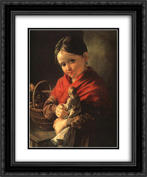 Girl with a Doll 20x24 Black Ornate Wood Framed Art Print Poster with Double Matting by Tropinin, Vasily