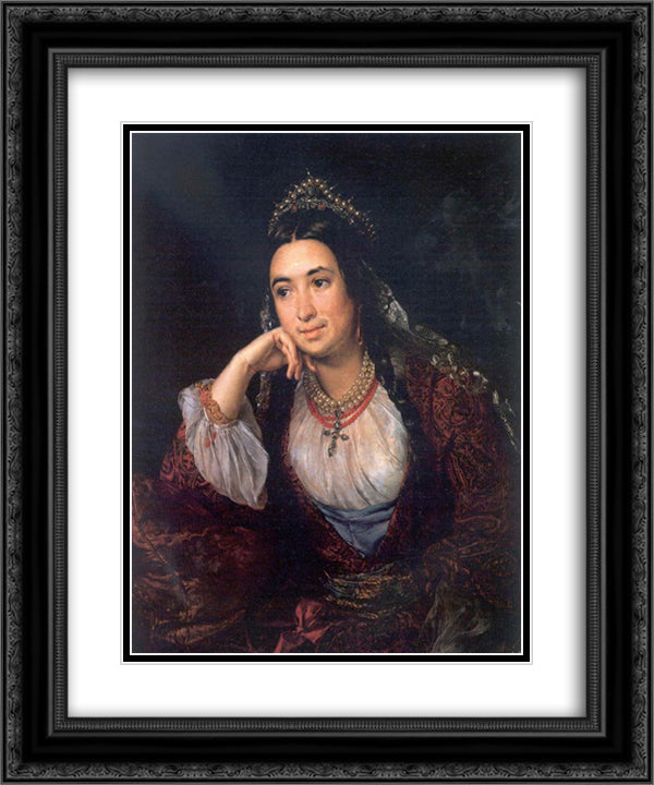 Portrait of a writer V.I.Lizogub 20x24 Black Ornate Wood Framed Art Print Poster with Double Matting by Tropinin, Vasily