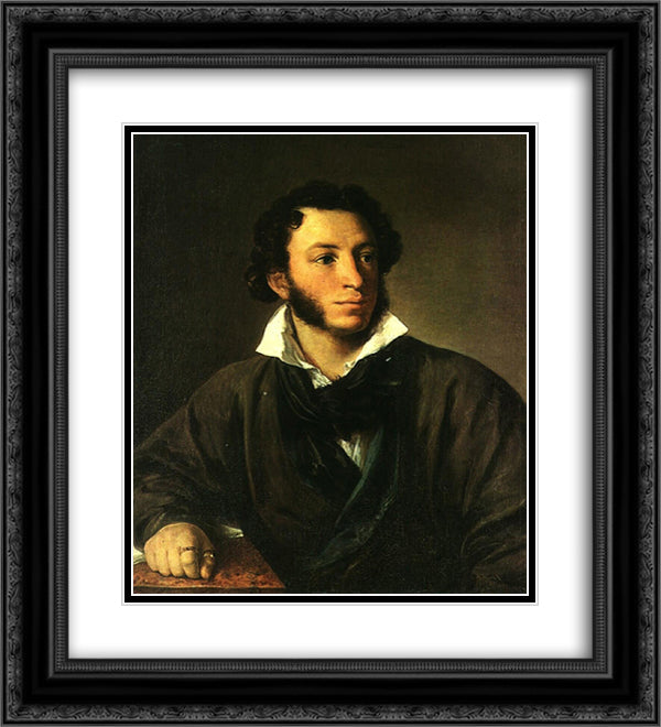 Portrait of Alexander Pushkin 20x22 Black Ornate Wood Framed Art Print Poster with Double Matting by Tropinin, Vasily