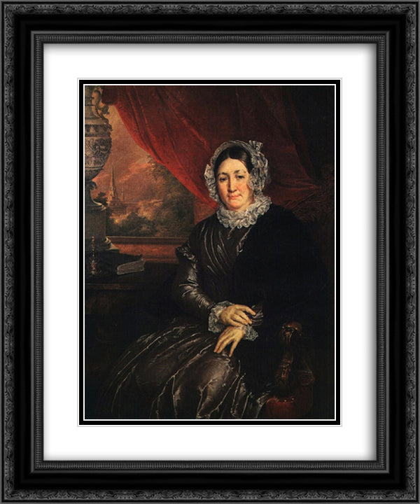 Portrait of E. P. Protasyeva 20x24 Black Ornate Wood Framed Art Print Poster with Double Matting by Tropinin, Vasily
