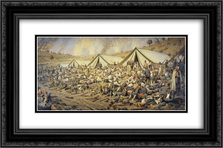 After the attack. Dressing station near Plevna 24x16 Black Ornate Wood Framed Art Print Poster with Double Matting by Vereshchagin, Vasily