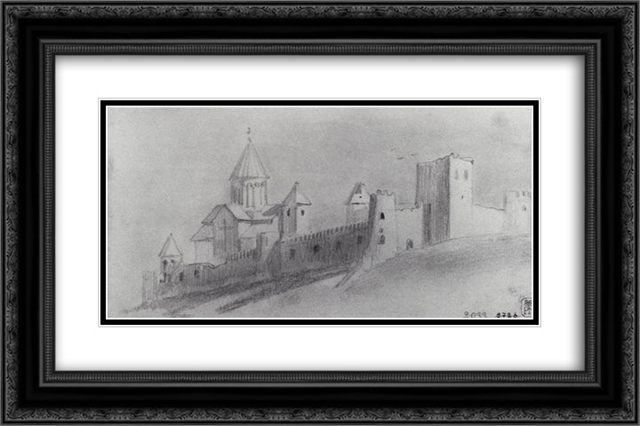 Ananuri 24x16 Black Ornate Wood Framed Art Print Poster with Double Matting by Vereshchagin, Vasily