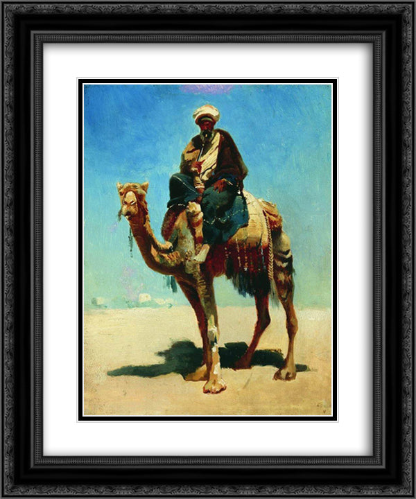 Arab on camel 20x24 Black Ornate Wood Framed Art Print Poster with Double Matting by Vereshchagin, Vasily