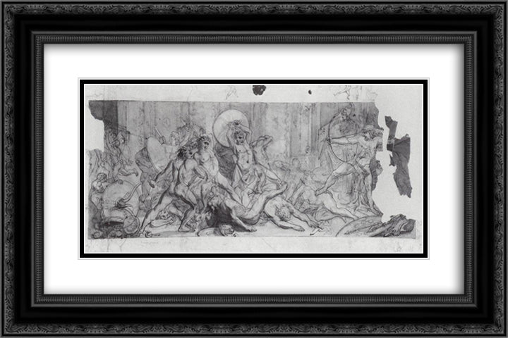 Beating the fiances of Penelope returning Ulysses 24x16 Black Ornate Wood Framed Art Print Poster with Double Matting by Vereshchagin, Vasily