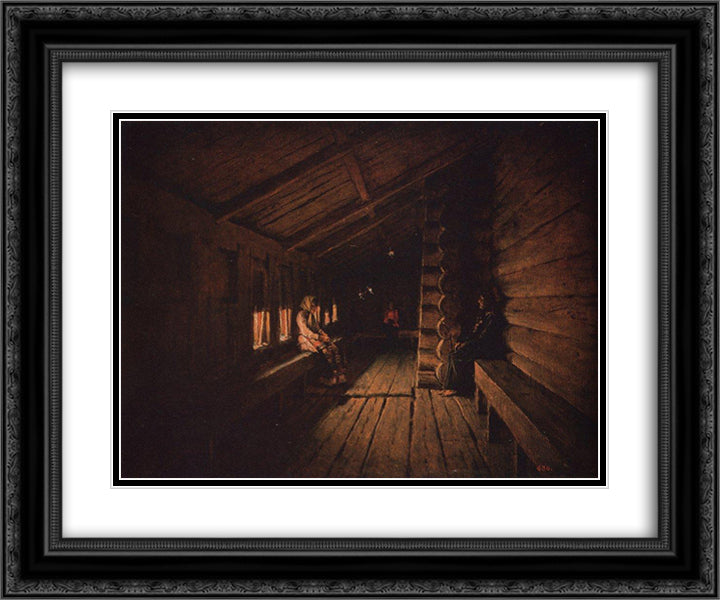 Before the Confession at the Entrance to a Village Church 24x20 Black Ornate Wood Framed Art Print Poster with Double Matting by Vereshchagin, Vasily