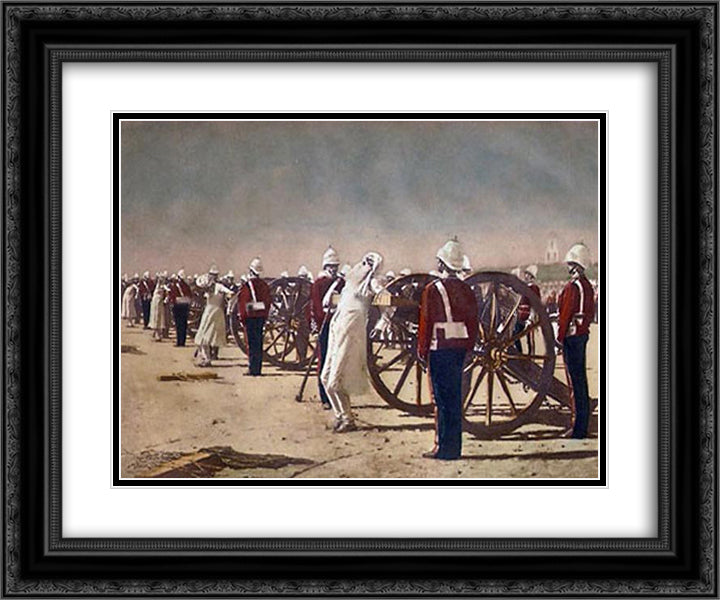 Blowing from Guns in British India 24x20 Black Ornate Wood Framed Art Print Poster with Double Matting by Vereshchagin, Vasily