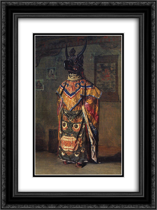 Buddhist lama in a monastery on a holiday Pemionchi. Sikkim 18x24 Black Ornate Wood Framed Art Print Poster with Double Matting by Vereshchagin, Vasily