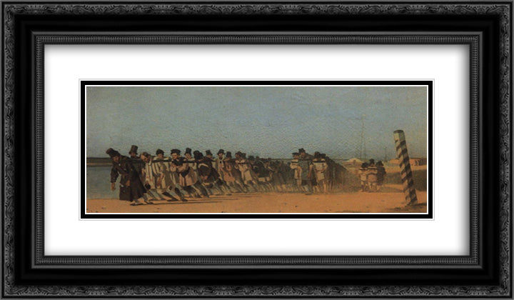 Burlaks 24x14 Black Ornate Wood Framed Art Print Poster with Double Matting by Vereshchagin, Vasily