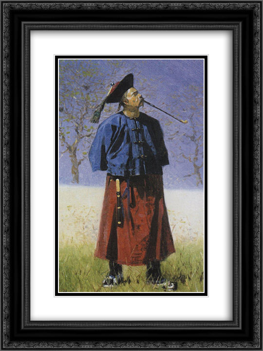 Chinese 18x24 Black Ornate Wood Framed Art Print Poster with Double Matting by Vereshchagin, Vasily
