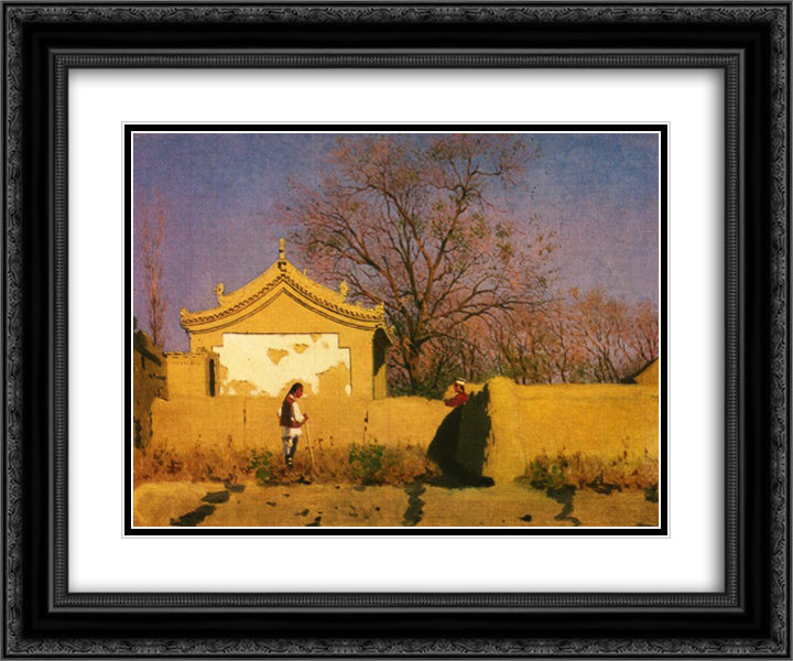 Chinese house 24x20 Black Ornate Wood Framed Art Print Poster with Double Matting by Vereshchagin, Vasily