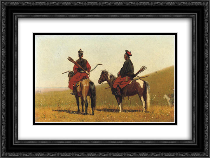 Chinese riders 24x18 Black Ornate Wood Framed Art Print Poster with Double Matting by Vereshchagin, Vasily
