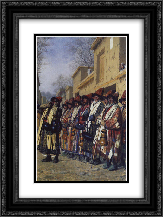 Chorus of Dervishes, begging. Tashkent 18x24 Black Ornate Wood Framed Art Print Poster with Double Matting by Vereshchagin, Vasily