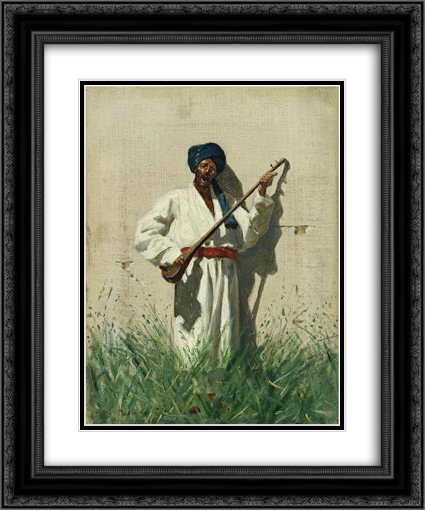 Dutar-player 20x24 Black Ornate Wood Framed Art Print Poster with Double Matting by Vereshchagin, Vasily