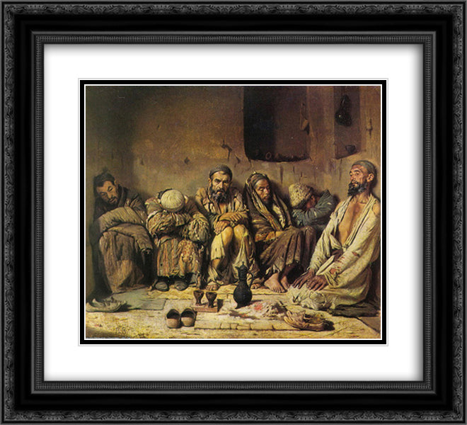 Eaters of opium 22x20 Black Ornate Wood Framed Art Print Poster with Double Matting by Vereshchagin, Vasily
