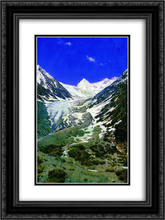 Glacier on the way from Kashmir to Ladakh 18x24 Black Ornate Wood Framed Art Print Poster with Double Matting by Vereshchagin, Vasily