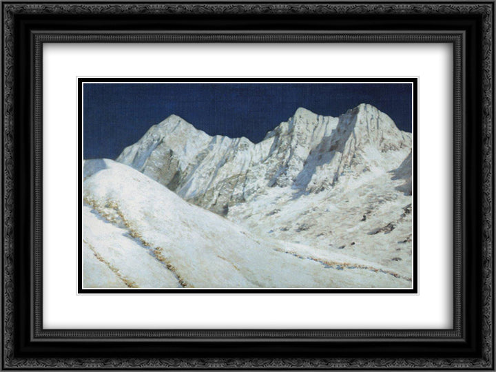 In India. Himalayas snow 24x18 Black Ornate Wood Framed Art Print Poster with Double Matting by Vereshchagin, Vasily