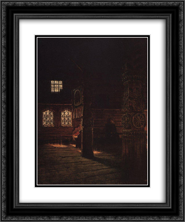 Interior of the Wooden Church of St. Peter and St. Paul in Puchug 20x24 Black Ornate Wood Framed Art Print Poster with Double Matting by Vereshchagin, Vasily