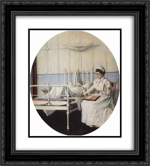 Interrupted Letter 20x22 Black Ornate Wood Framed Art Print Poster with Double Matting by Vereshchagin, Vasily
