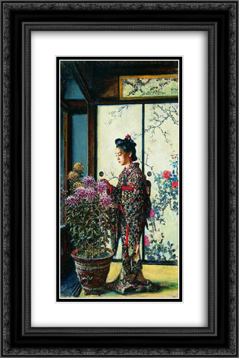 Japanese 16x24 Black Ornate Wood Framed Art Print Poster with Double Matting by Vereshchagin, Vasily