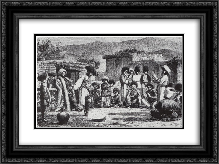 Lezginka 24x18 Black Ornate Wood Framed Art Print Poster with Double Matting by Vereshchagin, Vasily