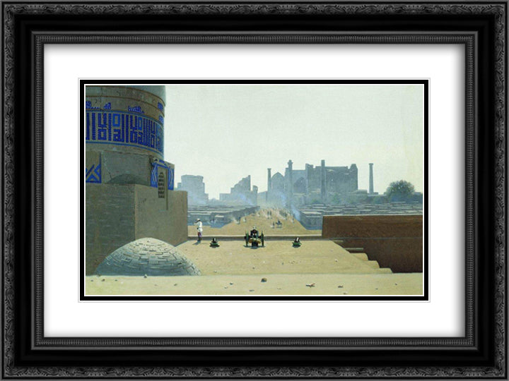 Main Street in Samarkand, from the height of the citadel in the early morning 24x18 Black Ornate Wood Framed Art Print Poster with Double Matting by Vereshchagin, Vasily