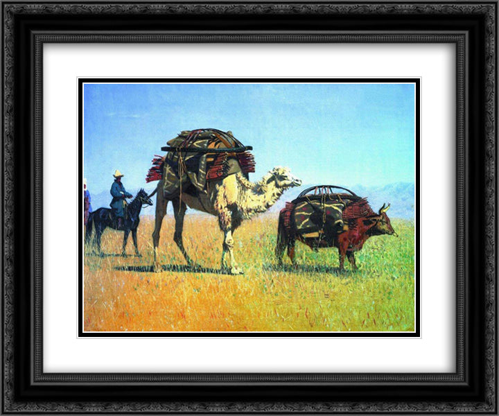 Migrations Kirghiz 24x20 Black Ornate Wood Framed Art Print Poster with Double Matting by Vereshchagin, Vasily