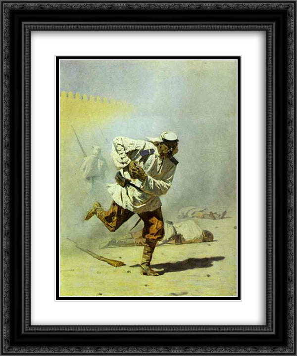 Mortally Wounded 20x24 Black Ornate Wood Framed Art Print Poster with Double Matting by Vereshchagin, Vasily