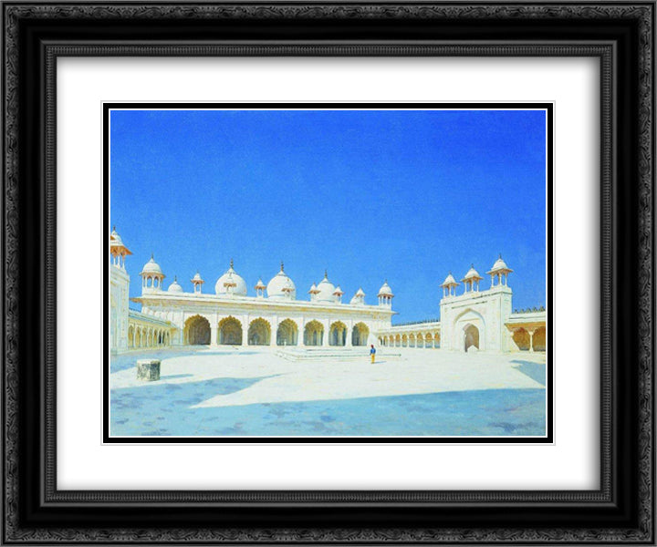 Moti Masjid (Pearl Mosque), Agra 24x20 Black Ornate Wood Framed Art Print Poster with Double Matting by Vereshchagin, Vasily