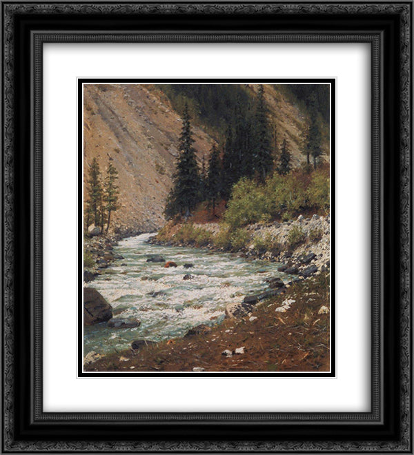 Mountain stream in Kashmir 20x22 Black Ornate Wood Framed Art Print Poster with Double Matting by Vereshchagin, Vasily