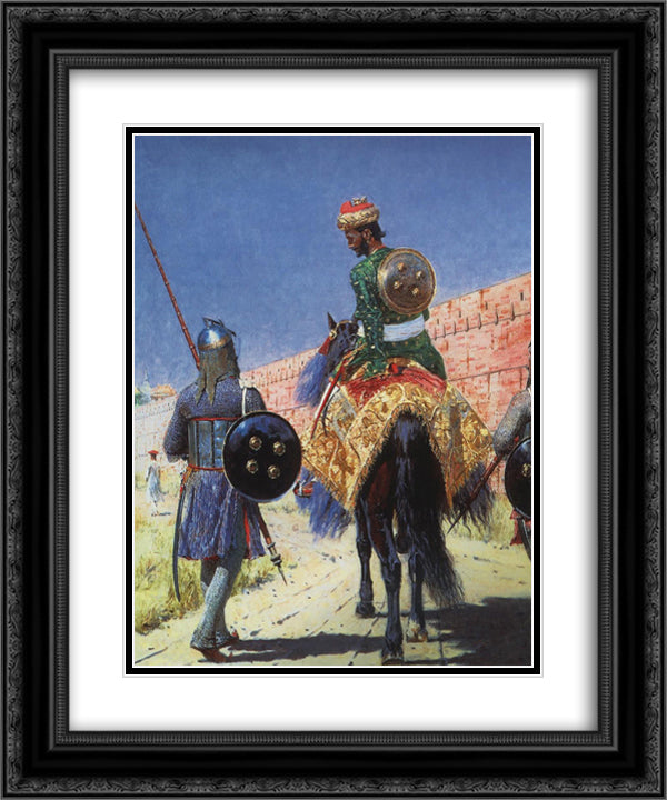 Mounted Warrior in Jaipur 20x24 Black Ornate Wood Framed Art Print Poster with Double Matting by Vereshchagin, Vasily