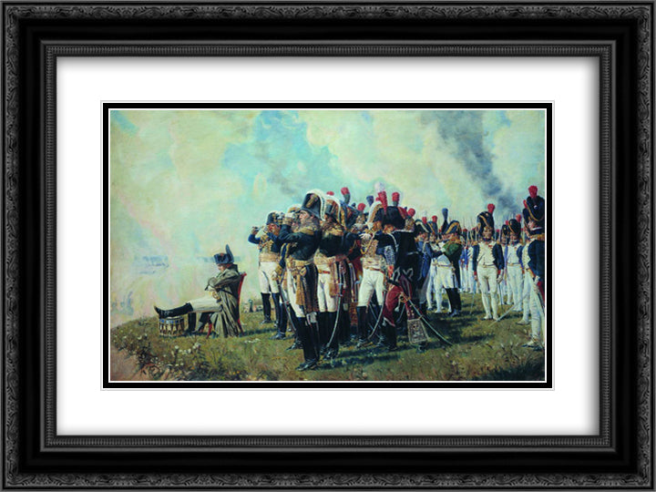 Napoleon near Borodino 24x18 Black Ornate Wood Framed Art Print Poster with Double Matting by Vereshchagin, Vasily