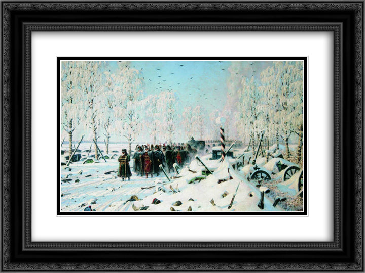 On the road. Retreat and escape ... 24x18 Black Ornate Wood Framed Art Print Poster with Double Matting by Vereshchagin, Vasily