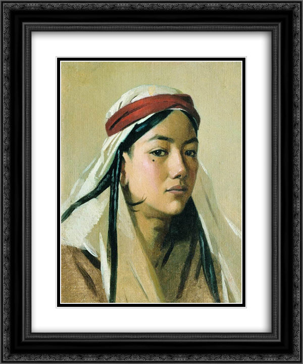 Portrait of a bacha 20x24 Black Ornate Wood Framed Art Print Poster with Double Matting by Vereshchagin, Vasily