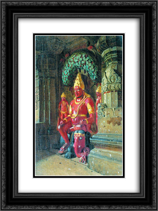 Statue of Vishnu in the temple of Indra in Ellora 18x24 Black Ornate Wood Framed Art Print Poster with Double Matting by Vereshchagin, Vasily