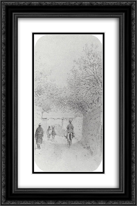 Street in the village Hodzhagent 16x24 Black Ornate Wood Framed Art Print Poster with Double Matting by Vereshchagin, Vasily