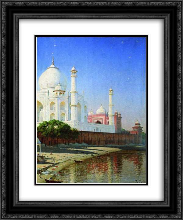 Taj Mahal Mausoleum 20x24 Black Ornate Wood Framed Art Print Poster with Double Matting by Vereshchagin, Vasily