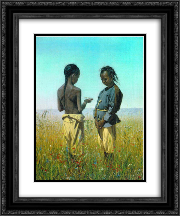 The children of the tribe Solonov 20x24 Black Ornate Wood Framed Art Print Poster with Double Matting by Vereshchagin, Vasily