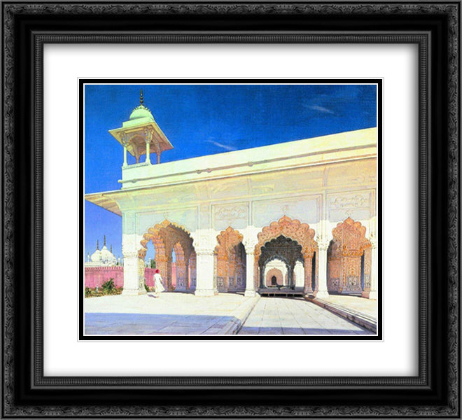 Throne Hall of the Great Mughal Shah Jahan and Aurang-Zeb in Delhi Fort 22x20 Black Ornate Wood Framed Art Print Poster with Double Matting by Vereshchagin, Vasily