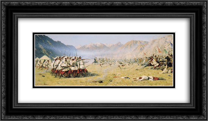 Unawares attack 24x14 Black Ornate Wood Framed Art Print Poster with Double Matting by Vereshchagin, Vasily