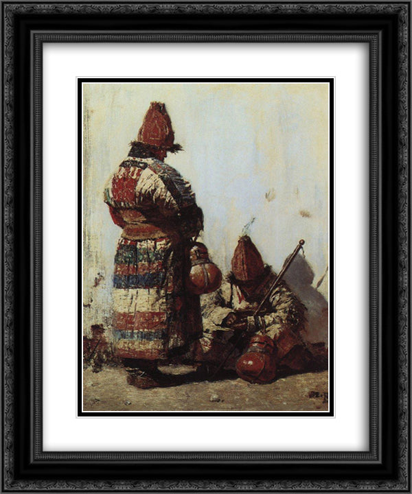 Uzbek dishes seller 20x24 Black Ornate Wood Framed Art Print Poster with Double Matting by Vereshchagin, Vasily